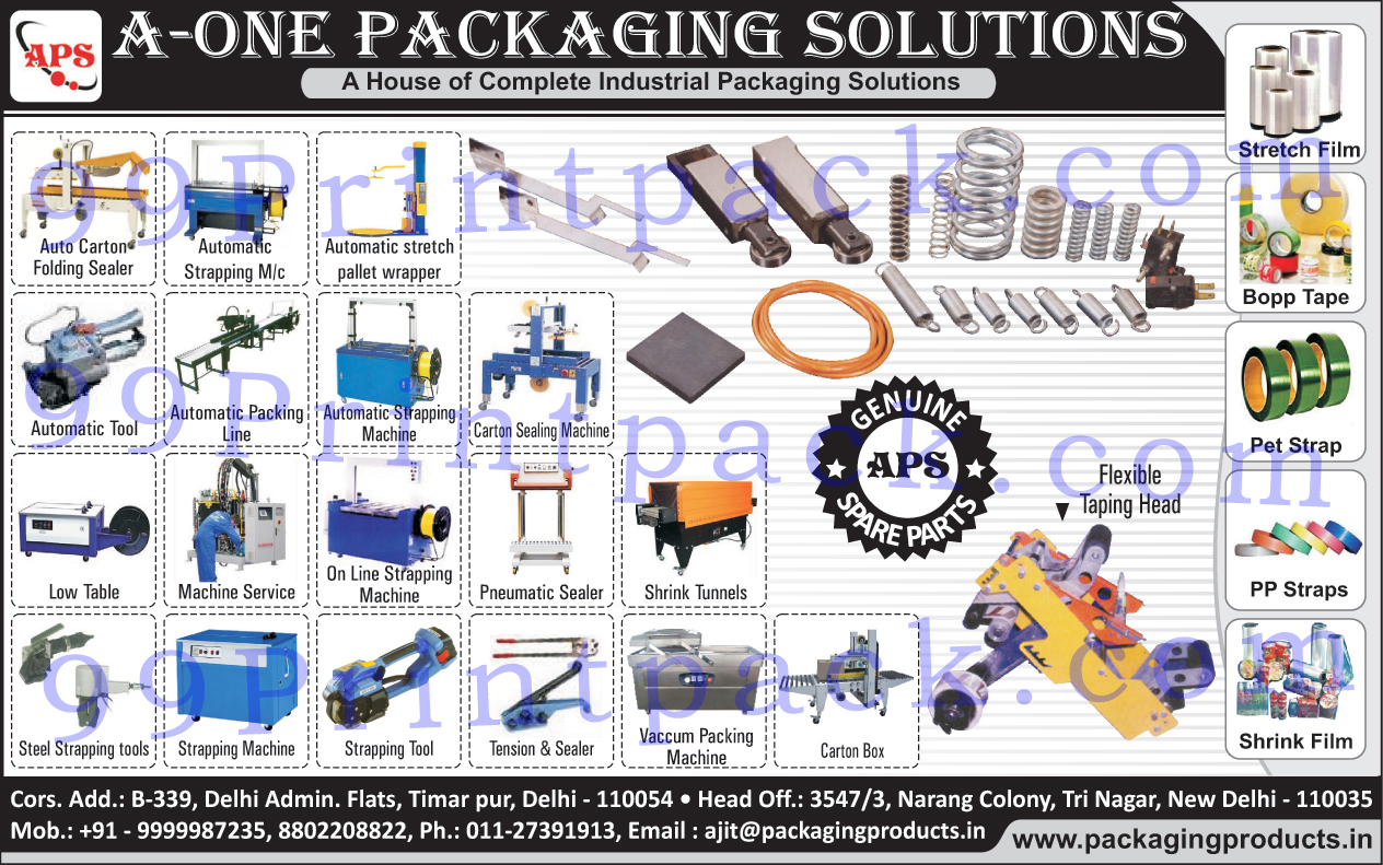 Auto Carton Folding Sealer, Automatic Strapping Machine, Automatic Stretch Pallet Wrapper, Stretch Film, Bopp Tapes, Pet Straps,  PP Straps, Shrink Films, Automatic Packaging Line, Carton Sealing Machines, On Line Strapping Machines, Pneumatic Sealer, Shrink Tunnels, Steel Strapping Tools, Strapping Machines, Strapping Tools, Vacuum Packing Machines,Automatic Tool, Automatic Packing Line, Low Table, Machine Service, Tension, Sealer, Carton Box, Flexible Taping Head, Packaging Solution, Packaging Machine, Sealing Machine, Stretch Pallet Wrapper