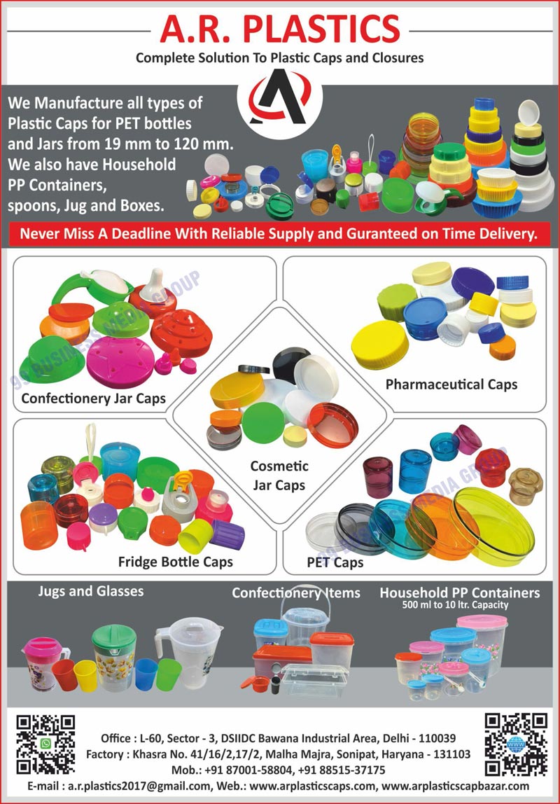 Plastic Caps, Plastic Closures, Pet Bottle Plastic Caps, Pet Jar Plastic Caps, Household PP Containers, Household Spoons, Household Jugs, Household Boxes, Confectionery Jar Caps, Cosmetic Jar Caps, Pharmaceutical Caps, Fridge Bottle Caps, Pet Caps, Jugs, Glasses, Confectionery Items