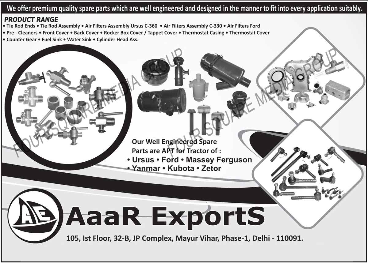 Tractor Tie Rod Ends, Tractor Tie Rod Assemblies, Tractor Air Filters Assembly, Tractor Air Filters, Tractor Pre Cleaners, Tractor Front Covers, Tractor Back Covers, Tractor Rocker Box Covers, Tractor Tappet Covers, Tractor Thermostat Casing, Tractor Thermostat Covers, Tractor Counter Gears, Tractor Fuel Sinks, Tractor Water Sinks,Auto Spare Parts, Tie Rod Ends, Tie Rod Assemblies, Air Filters Assemblies, Counter Gear, Fuel Sink, Water Sink, Back Cover, Tractor Cylinder Head Assembly, Tractor Cylinder Head Assemblies