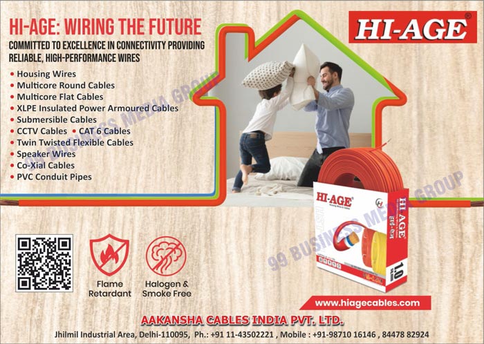 Cables, Wires, Housing Wires, Multicore Round Cables, Multicore Flat Cables, XLPE Insulated Power Armoured Cables, Submersible Cables, CCTV Cables, Cat 6 Cables, Twin Twisted Flexible Cables, Speaker Wires, Co-Xial Cables, PVC Conduit Pipes