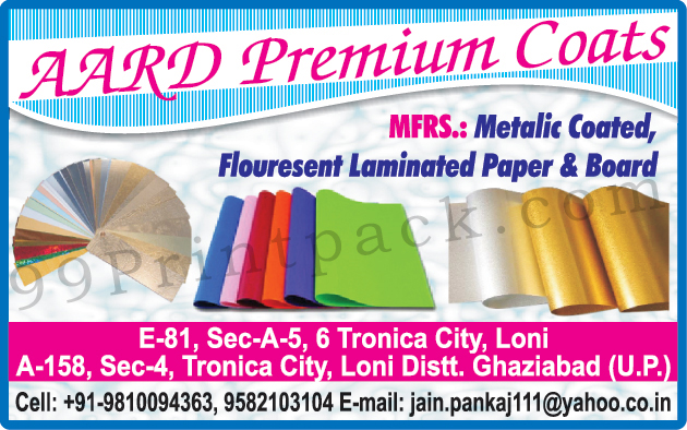 Metallic Coated Boards, Metallic Coated Papers, Fluorescent Laminated Papers, Fluorescent Laminated Boards,Coated Paper, Emboss Sheets, Colored Metallic Board