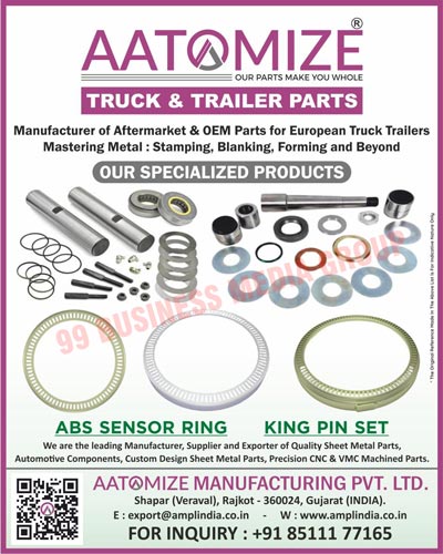 Automotive Parts, Truck Parts, Trailer Parts, ABS Sensor Rings, King Pin Sets, Sheet Metal Parts, Automotive Components, Custom Design Sheet Metal Parts, Precision CNC Machine Parts, Precision VMC Machine Parts, ABS Tone Rings, King Pin Repair Kits, Truck Suspension Parts, Trailer Suspension Parts, Automotive Assemblies, Heavy Duty Fabricated Parts