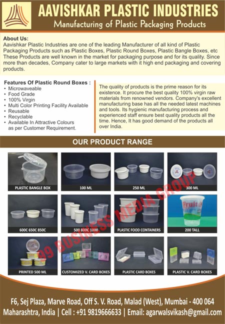 Plastic Food Containers, Plastic Disposable Cups, Plastic Disposable Glasses, Plastic Microwave Containers, Plastic Visiting Card Boxes, Plastic Packaging Products, Plastic Shrikhand Container, Plastic Food Grade Microwave Containers, Plastic Takeaway Containers, Plastic Printed Containers, Plastic Glasses, Plastic Card Boxes, Customised Boxes, Plastic Bangle Boxes, Customized V Card Boxes, Customized Visiting Card Boxes