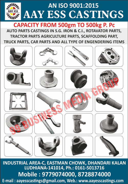 S.G Iron Automotive Part Castings, C.I Auto Parts Castings, Rotavator Parts, Tractor Parts, Agriculture Parts, Scaffolding Parts, Truck Parts, Car Parts, Engineering Items