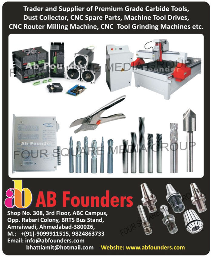 Carbide Tools, Dust Collectors, CNC Spare Parts, Machine Tool Drives, CNC Router Milling Machines, CNC Tool Grinding Machines