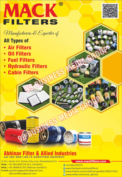 Air Filters, Oil Filters, Fuel Filters, Hydraulic Filters, Cabin Filters