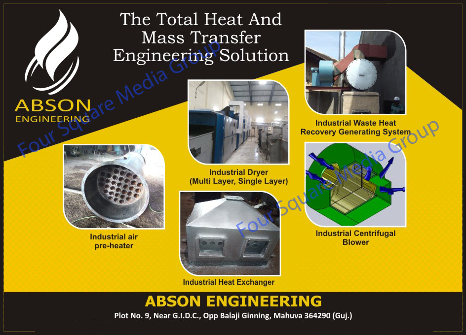 Total Heat Transfer Engineering Solutions, Mass Transfer Engineering Solutions, Industrial Air Pre Heaters, Industrial Heat Exchangers, Industrial Centrifugal Blowers, Industrial Dryers, Single Layer Industrial Dryers, Multi Layer Industrial Dryers, Industrial Waste Heat Recovery Generating Systems