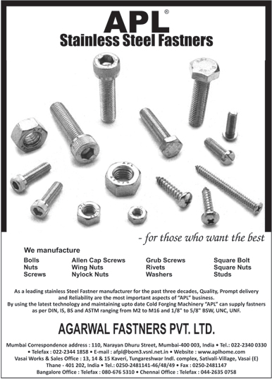 Fastners, SS Fastners, Bolts, Nuts, Screws, Allen Cap Screws, Wing Nuts, Nylock Nuts, Grub Screws, Rivets, Washers, Square Bolt, Square Nuts, Studs