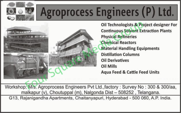 Oil Technologists, Continuous Solvent Extraction Plant Project Designers, Physical Refineries, Chemical Reactors, Material Handling Equipments, Distillation Columns, Oil Derivatives, Oil Mills, Aqua Feed Units, Cattle Feed Units