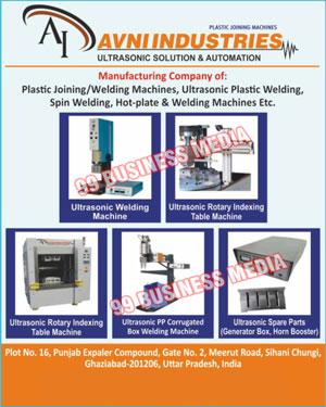 Ultrasonic Welding Machines, Ultrasonic Rotary Indexing Table Machines, Ultrasonic Rotary Indexing Table Machines, Ultrasonic PP Corrugated Box Welding Machines, Ultrasonic Spare Parts, Generator Boxes, Horn Boosters