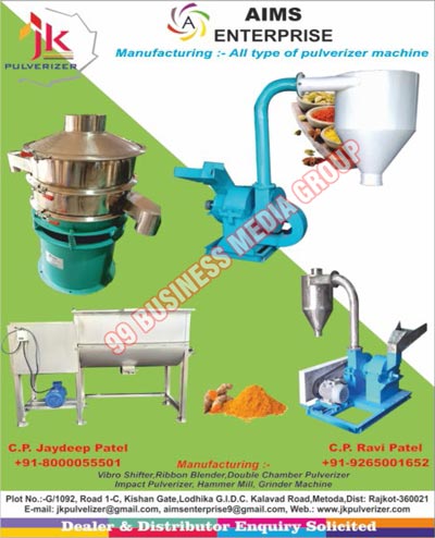 Sieving Machines, Milling Machines, Pulverizer Machines, Vibro Shifters, Ribbon Blenders, Double Chamber Pulverizers, Impact Pulverizers, Hammer Mills, Grinder Machines, Pulverizer Machines