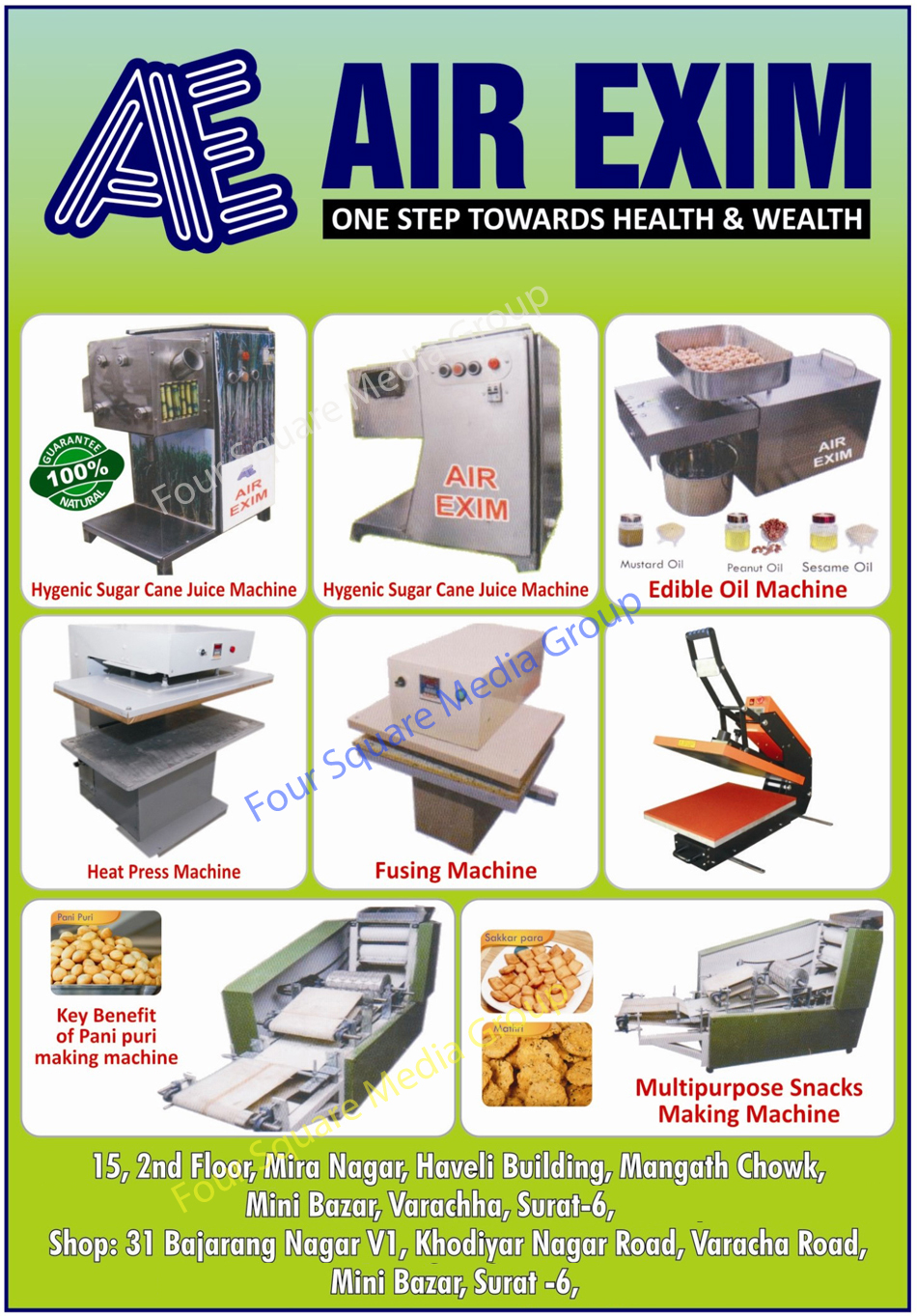 Hygenic Sugar Cane Juice Machines, Edible Oil Machines, Heat Press Machines, Fusing Machines, Multipurpose Snacks Making Machines, Multi Purpose Snacks Making Machines, Pani Puri Making Machines