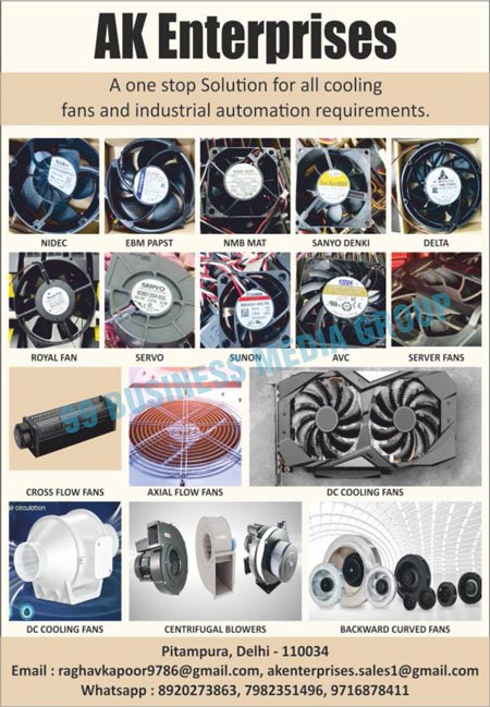 Cooling Fans, Industrial Automations, Royal Fans, Server Fans, Cross Flow Fans, Axial Flow Fans, DC Cooling Fans, Centrifugal Blowers, Backward Curved Fans