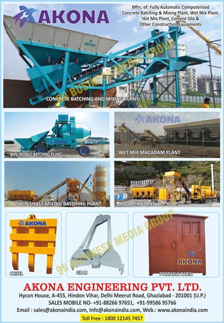 Concrete Batching Plants, Mixing Plants, Hot Mix Plants, Wet Mix Macadam Plants, Asphalt Batch Mix Plants, Drum Mixing Plants, Mini Mobile Batching Plants, Cement Storage Silo, Fly Ash Storage Silo, Twin Shaft Mixing Batching Plants