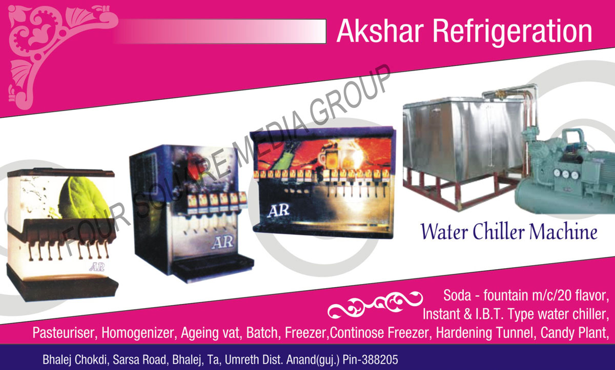 Pasteuriser, Homogenizer, Ageing Vats, Freezers, Continuous Freezer, Hardening Tunnel, Candy Plant, Water Chiller Machines, Soda Mountain Machines