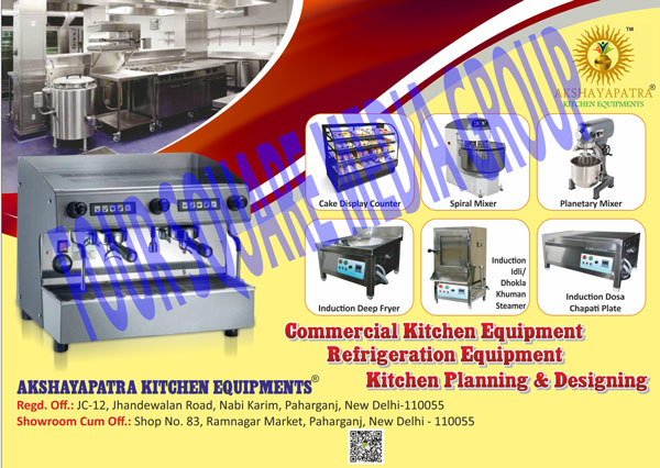 Cake Display Counters, Spiral Mixers, Planetary Mixers, Induction Deep Fryers, Induction Idli, Dhokla Khuman Steamers, Induction Dosa Chapati Plates, Commercial Kitchen Equipments, Refrigeration Equipments, Kitchen Planning Services, Kitchen Designing Services