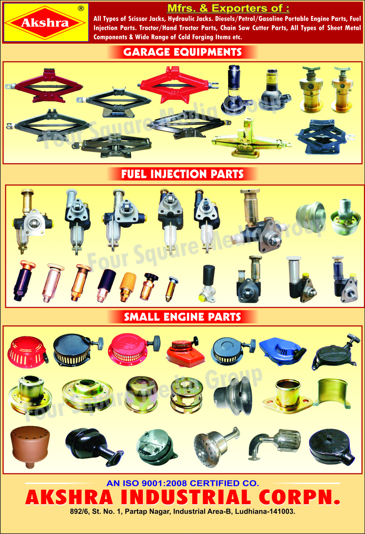 Scissor Jacks, Hydraulic Jacks, Diesel Portable Engine Parts, Petrol Portable Engine Parts, Gasoline Portable Engine Parts, Fuel Injection Parts, Tractor Parts, Hand Tractor Parts, Chain Saw Cutter Parts, Automotive Sheet Metal Components, Cold Forging Items, Cold Forging Products, Small Engine Parts, Garage Equipments, Tractor Spare Parts, Hand Tractor Spare Parts