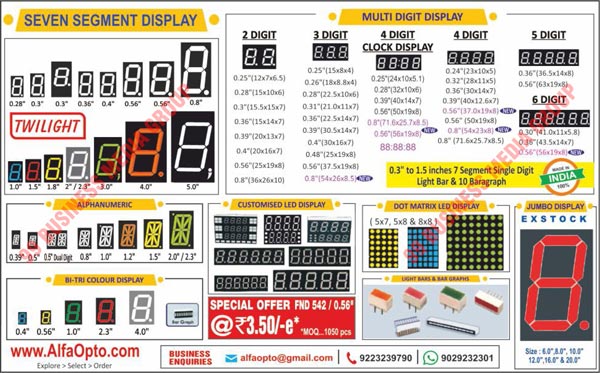 Display Lights, Led Display Lights, LED Lights, Light Bars, Round Led Lights, Standard Led Lights, Multi Digit Led Display Lights, Bi-Color Display Lights, Tri Color Display Lights, Seven Segment Display Lights, Customized LED Display Lights, Jumbo Display Lights, Dot Matrix Led Display Lights, Alphanumeric Lights