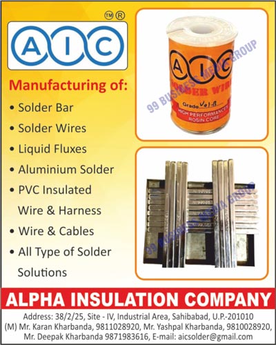 Solder Bars, Solder Wires, Liquid Fluxes, Aluminium Solders, PVC Insulated Wires, Harness, Wires, Cables, Solder Solutions