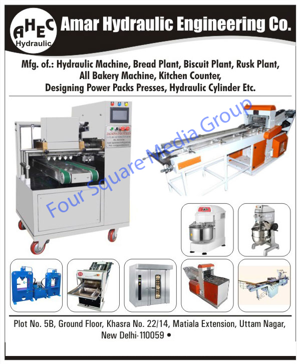 Hydraulic Machines, Bread Plant, Biscuit Plant, Rusk Plant, Bakery Machines, Kitchen Counters, Power Power Press Designing Services, Hydraulic Cylinders