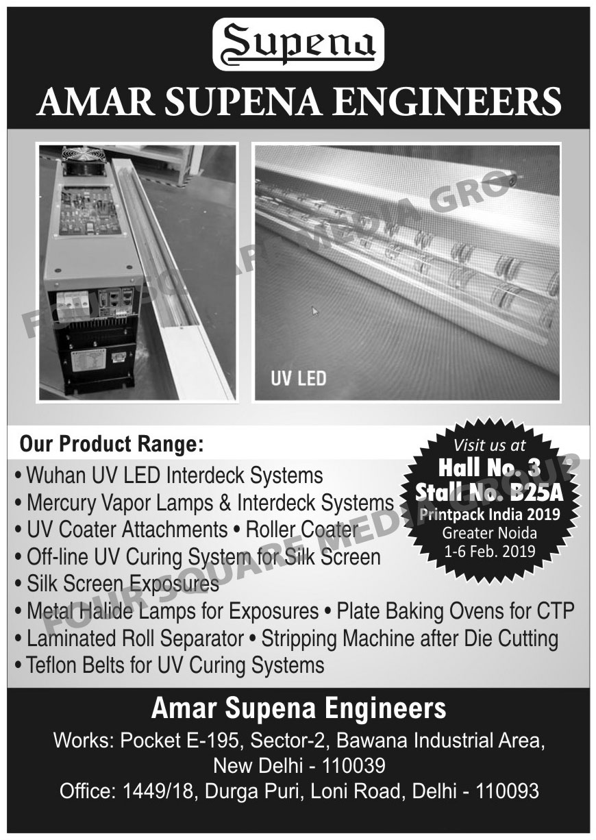 Sheet Fed Auto Coaters, UV Curing Machines, Metal Halide Exposures, Plate Baking Ovens, PS Plate Checking Tables, Film Drawer Cabinets, Layout Sheet Drawer Cabinets, Photo Polymer Plate Exposure Washouts, Photo Polymer Plate Exposure Dryers, Damper Roller Washing Machines, Plate Punches, Register Punches, Plate Developing Sinks, Graining Machines, Retouching Tables, Metal Halide Exposure Instant Starts, Metal Halide Exposure Constant Starts, Offset Plate Processing Equipments, Curing System Metal Halide Lamps, Curing System UV Lamps, Curing System UV Belts, UV Printing Met Pet Water Cooled Inter Deck Systems, Laminated Sheet Separators, Flip Top Exposures, Silk Screen Expousers, Teflon Belts, Laminated Roll Separators, Stripping Machines, Off Line UV Curing Systems, Plate Baking Ovens, UV Led Interdeck Systems, UV Coater Attachments, Roller Coaters, UV Leds