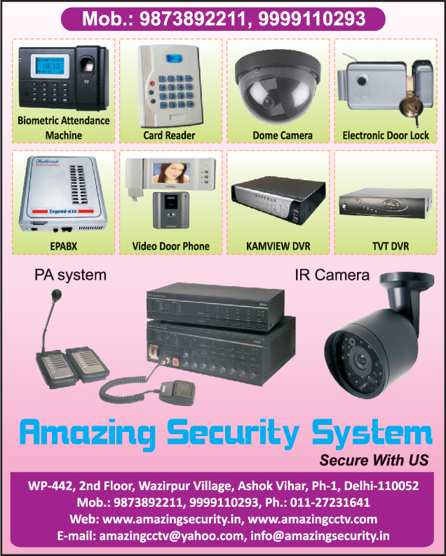 Biometric Attendance Machines, Card Readers, Dome Cameras, Electronic Door Locks, EPABX, Video Door Phones, Kamview DVR, TVT DVR, Kamview Digital Video Recorders, TVT Digital video Recorders,Ir Camera, Camera, Cctv, Pa Systems, Kamview Dvr, Kamview Digital Video Recorders