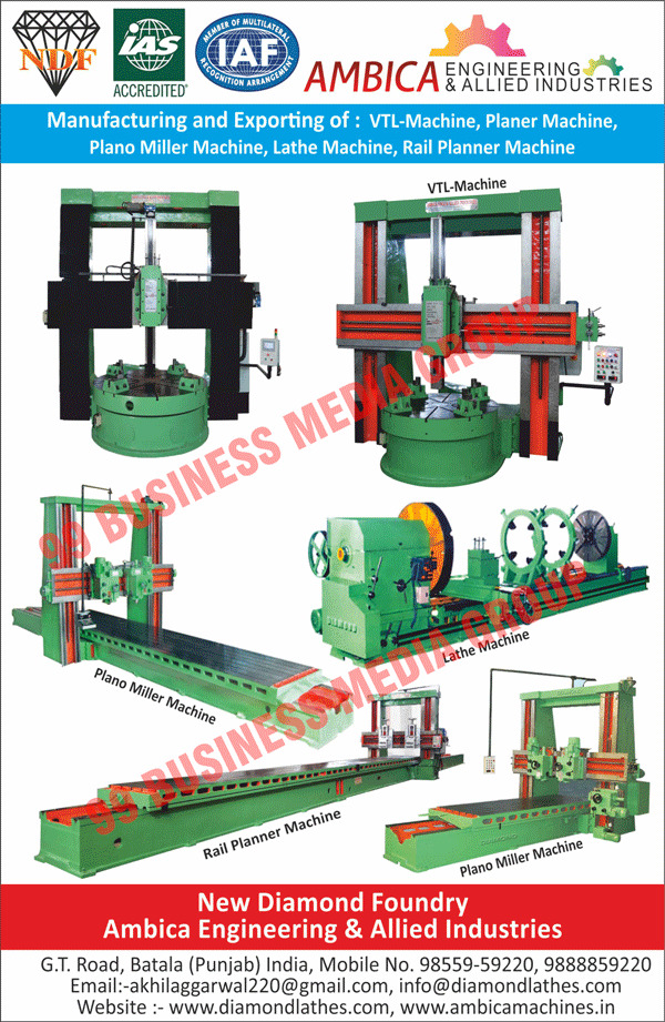 VTL-Machines, Planer Machines, Plano Miller Machines, Lathe Machines, Rail Planner Machines