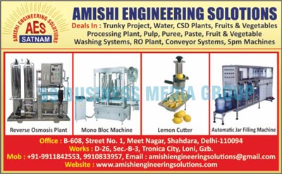 Trunky Project, Water, CSD Plants, Fruits Processing Plants, Vegetable Processing Plants, Pulp, Puree, Paste, Fruit Washing Systems, Vegetable Washing Systems, RO Plants, Conveyor Systems, SPM Machines, Reverse Osmosis Plants, Mono Bloc Machines, Lemon Cutters, Automatic Jar Filling Machines