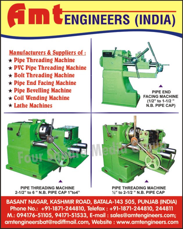 Pipe Threading Machines, PVC Pipe Threading Machines, Bolt Threading Machines, Pipe End Facing Machines, Pipe Bevelling Machines, Coil Wending Machines, Lathe Machines