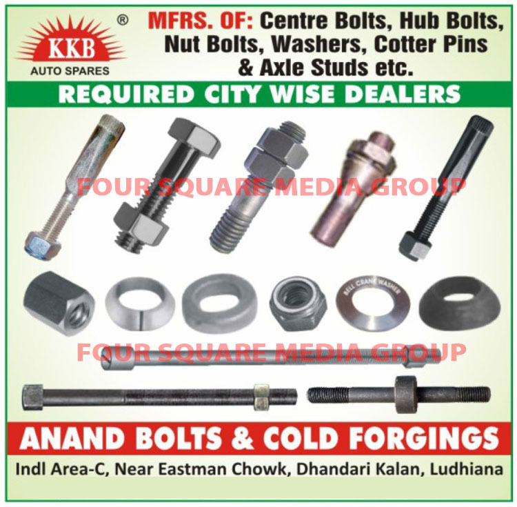 Centre Bolts, Hub Bolts, Nut Bolts, Washers, Cotter Pins, Axle Studs, Center Bolts, Hot Forged Bolts