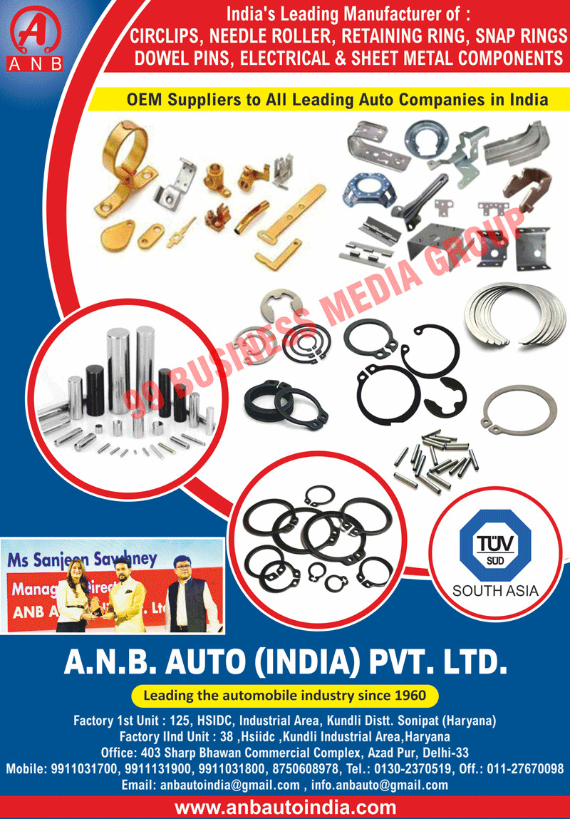 Automotive Circlips, Automotive Washers, Automotive Snap Rings, Automotive Retaining Rings, Automotive Needle Rollers, Automotive Dowel Pins, Automotive Sheet Metal Components, Automotive Electrical Parts, Electrical Components