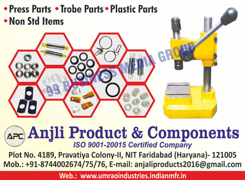 Press Parts, Trobe Parts, Plastic Parts, Non Standard Items, Resting Rings, Gear Grinding Accessories, Gear Grinding Chucks, Punching Machines, Machine Components
