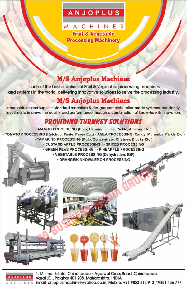 Fruit Preparation Equipments, Vegetable Preparation Equipments, Vegetable Processing Equipments, Canning Equipments, Food Processing Machines, Fruit Processing Machines, Fruit Washers, Inspection Conveyors, Online Blanchers, Pulpers, Two Stage Pulpers, Fruit Mills, Juice Extractors, Kettles, Rotary Scrape Surface, Empty Can Washers, Pneu Piston Fillers, Insulated Filling Tanks, Can Exhausters, Retorts, Conveyor Systems, Mango Turnkey Projects, Amla Turnkey Projects, Tomato Turnkey Projects, Green Peas Turnkey Projects, Other Fruit Turnkey Projects, Fruit Juice Making Equipments, Fruit Juice Concentration Equipments, Mushroom Processing Lines, Mushroom Canning Lines, Green Peas Preparatory Lines, Green Peas Processing Lines, Dehydration Plants, Feed Conveyors, Elevators, Single Stage Pulpers, Screw Juice Extractors, Conveyor Type Blanchers, Blending Tanks, Hot Break Systems, Steam Heating Kettles, Can Sterilizers, Pea Podders, Amla Candy Automatic Line Machines, Juice Automatic Line Machines, Powder Automatic Line Machines, Vegetable Dehydration Processing Line Machines, Lemon Cutting Machines, Amla Processing Plants, Mango Canning Plants, Custard Apple Flakes Seperators, Tomato Processing Plants, Vacuum Pans, Amla Breaking Machines, Empty Can Washer Sterilizers, Pneumatic Paste Filling Machines, Rotary Pasteurizers, Pea Podders, Can Exhausters, Green Pea Processing Plants, Vegetable Processing Machineries, Mango Pulp Processing Turnkey Solutions, Mango Canning Processing Turnkey Solutions, Mango Juice Processing Turnkey Solutions, Mango Pickle Processing Turnkey Solutions, Mango Amchur Processing Turnkey Solutions, Tomato Ketchup Processing Turnkey Solutions, Tomato Paste Processing Turnkey Solutions, Tomato Puree Processing Turnkey Solutions, Amla Candy Processing Turnkey Solutions, Amla Muramba Processing Turnkey Solutions, Amla Pickle Processing Turnkey Solutions, Tamarind Pulp Processing Turnkey Solutions, Tamarind Concentrate Processing Turnkey Solutions, Tamarind Chutney Processing Turnkey Solutions, Tamarind Blocks Processing Turnkey Solutions, Spice Processing Turnkey Solutions, Green Peas Processing Turnkey Solutions, Pineapple Processing Turnkey Solutions, Dehydration Vegetable Processing Turnkey Solutions, IQF Vegetable Processing Turnkey Solutions, Orange Processing Turnkey Solutions, Kinnow Processing Turnkey Solutions, Lemon Processing Turnkey Solutions, Custard Apple Processing Turnkey Solutions, Spices Processing Turnkey Solutions