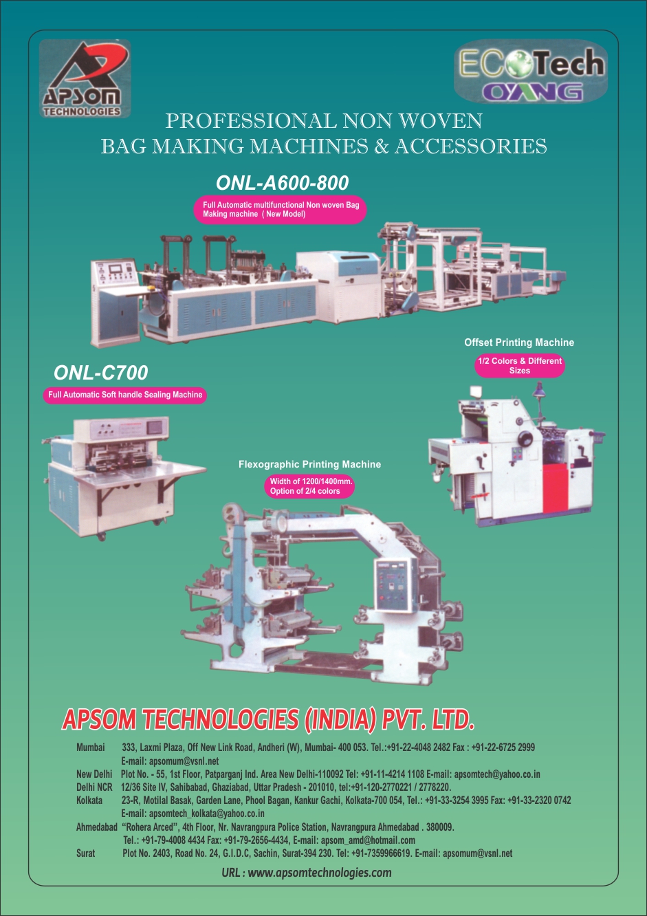 Non Woven Bag Making Machine Accessories, Non Woven Bag Making Machine Accessory, Non Woven Bag Making Machines, Offset Printing Machines, Fully Automatic Soft Handle Sealing Machines, Flexographic Printing Machines, Fully Automatic Multifunctional Non Woven Bag Making Machines