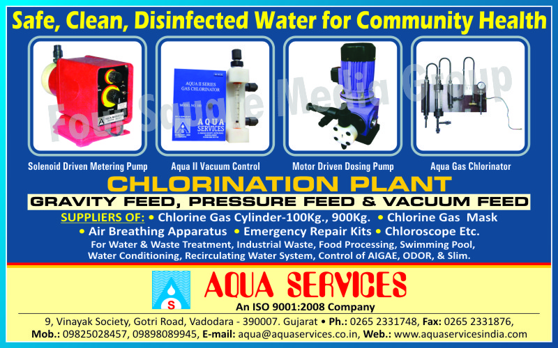 Solenoid Driven Metering Pumps, Aqua II Vacuum Controls, Motor Driven Dosing Pumps, Aqua Gas Chlorinater, Chlorine Gas Cylinders, Chlorine Gas Masks, Air Breathing Apparatus, Emergency Repair Kits, Chloroscope, Chlorination Plants,Aqua Vacuum Control, Aqua Gas Chlorinator, Chlorine Cylinder, Chlorine Tonner, Gas Mask Respirator