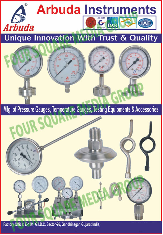 Pressure Gauges, Temperature Gauges, Testing Equipments, Testing Accessories, Thermocouples