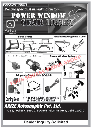 Car Safety Guards, Car Power Window Regulators, Car Power Window Lifter, Car Security Gear Lock Pin Type, Car Security Gear Lock U Type, Car Power Window System, Car Automotive Closure Relay,Safety Guards, Power Window Regulators, Power Window Lifter, Security Gear Lock, Gear Lock, Power Window System, Relay Auto Closure, Car Parking Sensor, Gear Lock, Back Camera