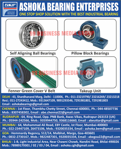 Automotive Bearings, Self Aligning Ball Bearings, Pillow Block Bearings, Fenner Green Cover V Belts, Takeup Units