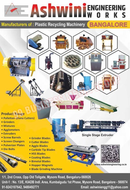 Plastic Reprocessing Machineries, Dana Cutter Palletizers, Grinders, Mixtures, Agglometers, Screw Barrels, Grinder Blades, Cutter Blades, Agglo Blades, Carbide Tip Blades, HSS Blades, Coating Blades, Bimetal Blades, Hopper Magnets, Blade Grinding Machines, Extruders, Screen Changers, Pulverizer Plates, Die Bolts, Plastic Recycling Machines