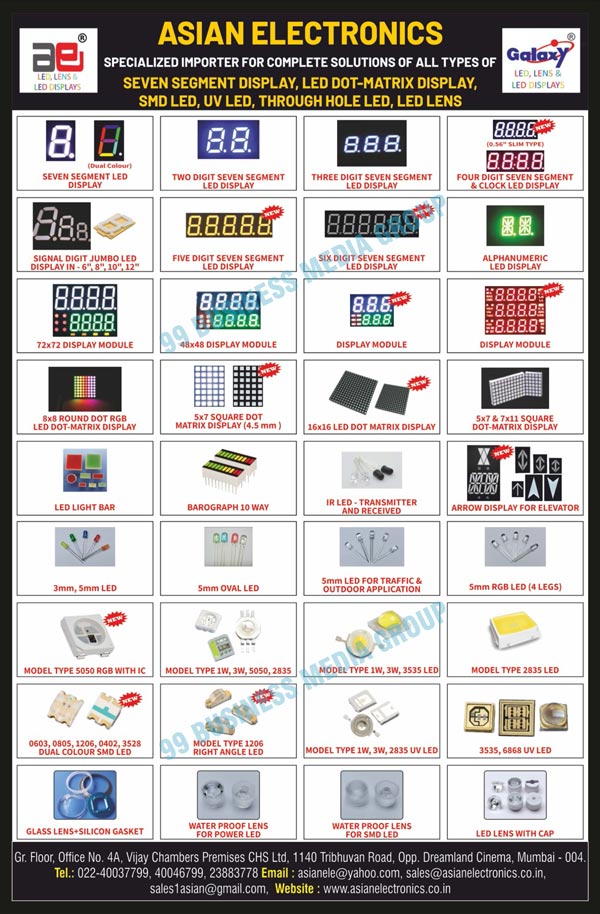 Led Lens, Led Displays, Seven Segment Led Displays, Led Dot Matrix Displays, SMD Led Lens, UV Led Lens, Through Hole Led Lens, Led Lens, Dual Colour Seven Segment Led Displays, Two Digit Seven Segment Led Displays, Three Digit Seven Segment Led Displays, Four Digit Seven Segment Led Displays, Clock Led Displays, Signal Digit Jumbo Led Displays, Five Digit Seven Segment Led Displays, Six Digit Seven Segment Led Displays, Alphanumeric Led Displays, 72x72 Display Modules, 48x48 Display Modules, Display Modules, 8x8 Round Dot RGB Led Dot Matrix Displays, 5x7 Square Dot Led Dot Matrix Displays, 16x16 Led Dot Matrix Displays, 5x7 Square Dot Matrix Displays, 7x11 Square Dot Matrix Displays, Led Light Bars, Led Barograph 10 Way, IR Led Transmitters, IR Led Received, Elevator Arrow Displays, Oval Led, Traffic Led, Outdoor Application Led, 4 Legs RGB Led, Model Type 5050 RGB, Dual Colour SMD Led, Model Type Right Angle Led, Model Type UV Led, Glass Lens Silicon Gaskets, Power Led Water Proof Lens, SMD Led Water Proof Lens, Led Lens, SMD Led, UV Led, Leds