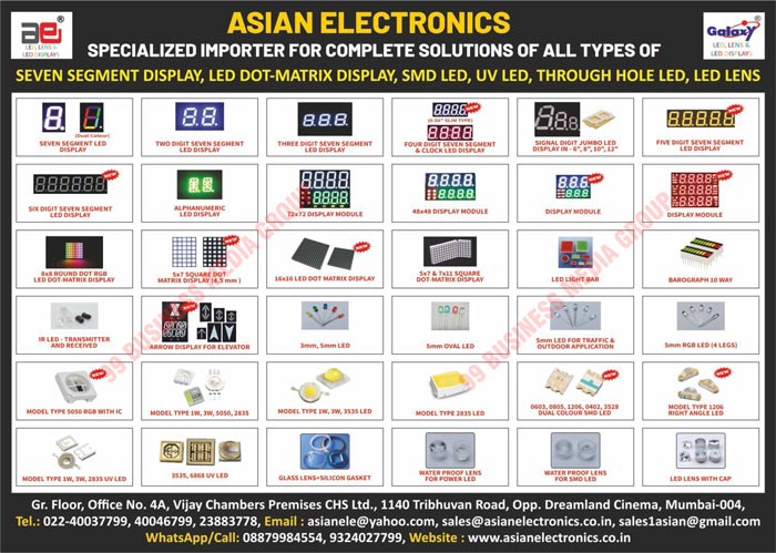 Led Lens, Led Displays, Seven Segment Led Displays, Led Dot Matrix Displays, SMD Led Lens, UV Led Lens, Through Hole Led Lens, Dual Colour Seven Segment Led Displays, Two Digit Seven Segment Led Displays, Three Digit Seven Segment Led Displays, Four Digit Seven Segment Led Displays, Clock Led Displays, Signal Digit Jumbo Led Displays, Five Digit Seven Segment Led Displays, Six Digit Seven Segment Led Displays, Alphanumeric Led Displays, 72x72 Display Modules, 48x48 Display Modules, Display Modules, 8x8 Round Dot RGB Led Dot Matrix Displays, 5x7 Square Dot Led Dot Matrix Displays, 16x16 Led Dot Matrix Displays, 5x7 Square Dot Matrix Displays, 7x11 Square Dot Matrix Displays, Led Light Bars, Led Barograph 10 Way, IR Led Transmitters, IR Led Received, Elevator Arrow Displays, Oval Led, Traffic Led, Outdoor Application Led, 4 Legs RGB Led, Model Type 5050 RGB, Dual Colour SMD Led, Model Type Right Angle Led, Model Type UV Led, Glass Lens, Silicon Gaskets, Power Led Water Proof Lens, SMD Led Water Proof Lens, SMD Led, UV Leds, Leds