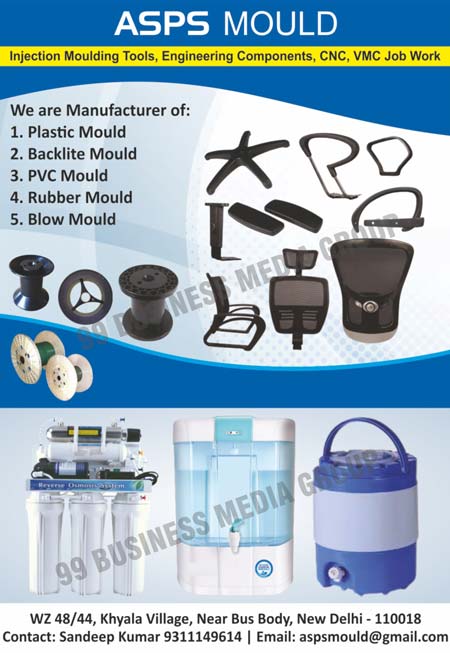 Plastic Moulds, Backlite Moulds, PVC Moulds, Rubber Moulds, Blow Moulds, Injection Moulding Tools, Engineering Components, CNC, VMC Job Works