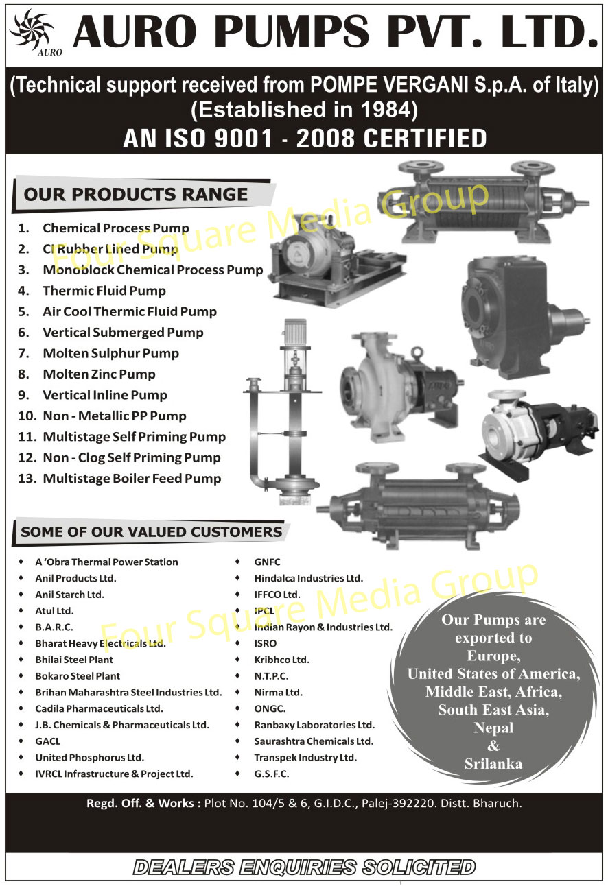 Process Pumps, CI Rubber Lined Pumps, Monoblock Chemical Process Pumps, Thermic Fluid Pumps, Air Cool Thermic Fluid Pumps, Vertical Submerged Pumps, Molten Sulphur Pumps, Molten Zinc Pumps, Non Metallic PP Pumps, Multistage Self Priming Pumps, Non Clog Self Priming Pumps, Multistage Boiler Feed Pumps,Rubber Lined Pump, Fluid Pump, Submerged Pump, Sulphur Pump, Feed Pump, Priming Pump, PP Pump, Zinc Pump