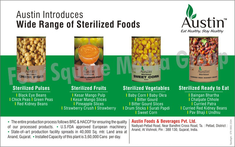 Sterilized Pulses, Sterilized Vegetables, Sterilized Fruits, Ready To Eat Products, Cooking Pastes, Chick Peas, Red Kidney Beans, Green Peas, White Kidney Beans, Fava Beans, Black Eye Beans, Navy Beans, Pinto Beans, Black Beans, Kesar Mango Pulps, Alphonso Mango Pulps, Pineapple Slices, Strawberry Crush, Strawberrys, Mango Slices, Ready To Eat Pav Bhaji, Ready To Eat Curried Red Kidney Beans, Ready To Eat Tropical Mix Vegetarian Curry, Ready To Eat Undhiyu, Ready To Eat Baingan Bhartha, Ready To Eat Baked Beans with Tomatoes, Ready To Eat Curried Chick Peas, Ready To Eat Tomato Puree, Ready To Eat Cream Style Corns, Ready To Eat Dal Makhni, Ready To Eat Curried Patras, Ready To Eat Whole Peeled Tomato in Tomato Juice, Indian Beans, Baby Okras, Baby Corns, Bitter Gourd Slices, Drum Sticks, Sweet Corns, Green Pigeons, Peas, Bitter Gourds, Ginger Garlic Paste, Garlic Paste, Red Chilli Paste, Red Chilly Paste, Brown Onion Paste, Green Chilli Paste, Green Chilly Paste, Ginger Pastes