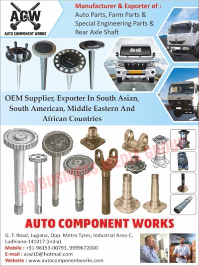 Automotive Spare Parts, Auto Parts, Farm Parts, Engineering Parts, Rear Axle Shafts, Auto Components