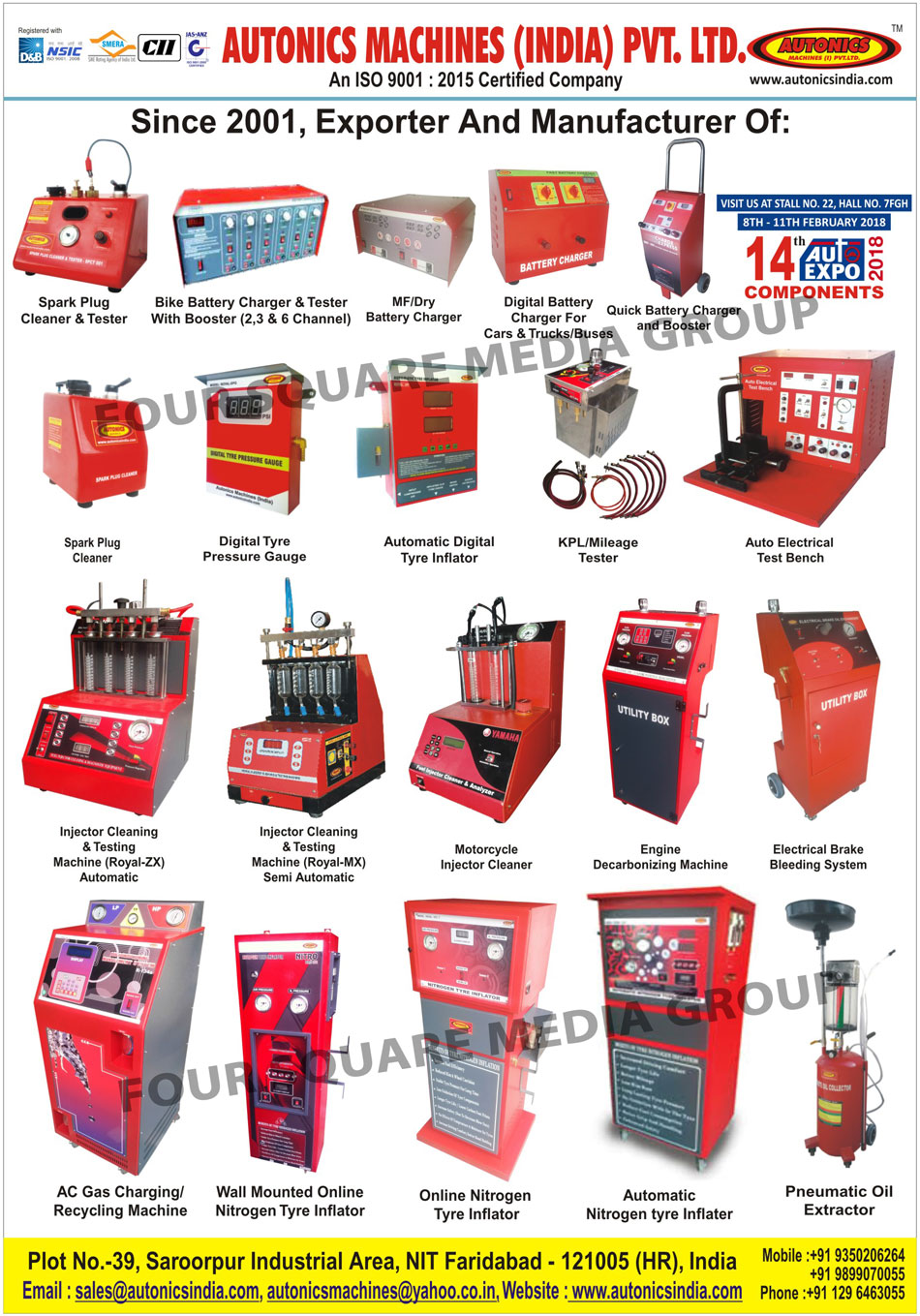 Automotive Service Stations, Garage Equipments, Spark Plug Cleaners, Spark Plug Testers, Bike Battery Chargers, Bike Battery Tester With Boosters, Tyre Infator, Automotive Fast Battery Chargers, Injector Cleaning Machines, Injector Testing Machines, Electrical Brake Bleeders, Auto Electrical Test Benches, Waste Oil Collectors,Injector Cleaning, MF Battery Chargers, Dry Battery Chargers, Digital Battery Chargers, Ultrasonic Cleaners, Digital Tyre Pressure Gauges, KPL Testers, Mileage Testers, Quick Battery Chargers, Quick Battery Boosters, Motorcycle Injector Cleaners, Bike Injector Cleaners, Engine Decarbonizing, Pneumatic Oil Extractors, AC Gas Charging Machines, Online Nitrogen Tyre Inflators, Automatic Nitrogen Tyre Inflators, Automatic Digital Tyre Inflators, Electrical Brake Bleeding Systems, AC Gas Recycling Machines, Wall Mounted Online Nitrogen Tyre Inflators