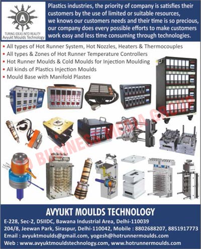 Hot Runner Systems, Hot Nozzles, Heaters, Thermocouples, Hot Runner Temperature Controllers, Injection Moulding Hot Runner Moulds, Injection Moulding Cold Moulds, Plastic Injection Moulds, Mould Base with Manifold Plates
