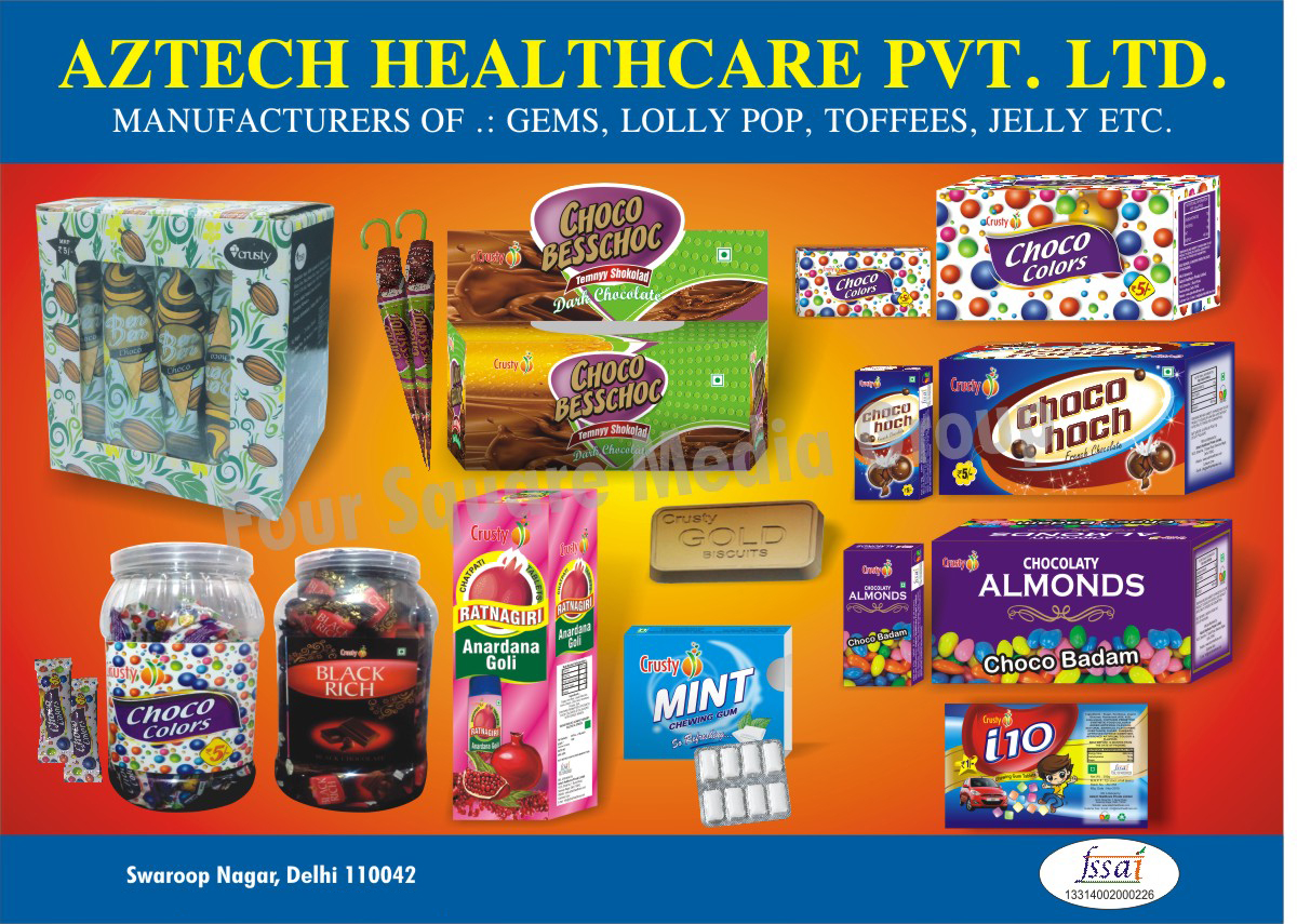 Confectionery Items, Gold Biscuits, Gems, Lollypop, Toffees, Jelly, Chewing Gums, Candy, Chocolaty Almonds, Dark Chocolates