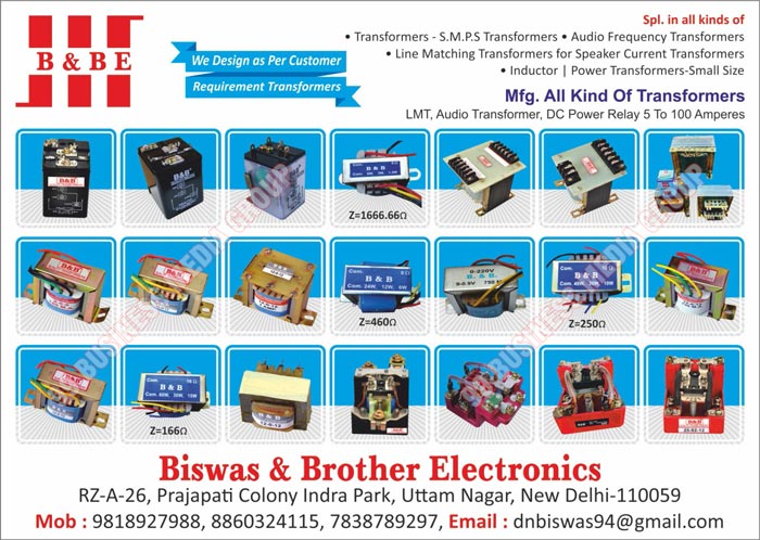 Audio Transformers, DC Power Relays, SMPS Transformers, Transformers, Relays, Audio Frequency Transformers, Line Matching Transformers, Speaker Current Transformers, Inductors, Power Transformers, LMT Transformers