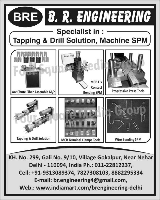 Tapping Solutions, Drill Solutions, SPM, Special Purpose Machines, Arc Chute Fiber Assembly Machines, MCB Fix Contact Bending SPM, MCB Fix Contact Bending Special Purpose Machines, Progressive Press Tools, MCB Terminal Clamps Tools, Wire Bending SPM, Wire Bending Special Purpose Machines 